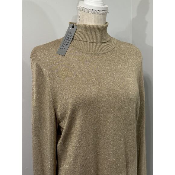 NEW Joseph A Sweater Gold Metallic Turtleneck Knit Party Career Size XL NWT $58 - Picture 2 of 3